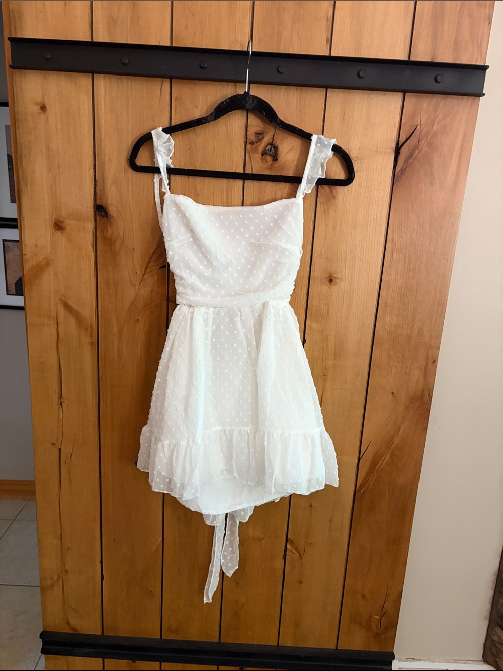 White Swiss Dot Ruffle Mini Dress